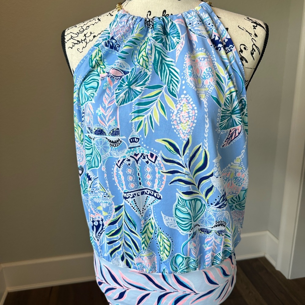 Lilly Pulitzer Blue and Green Patterned Knit Top